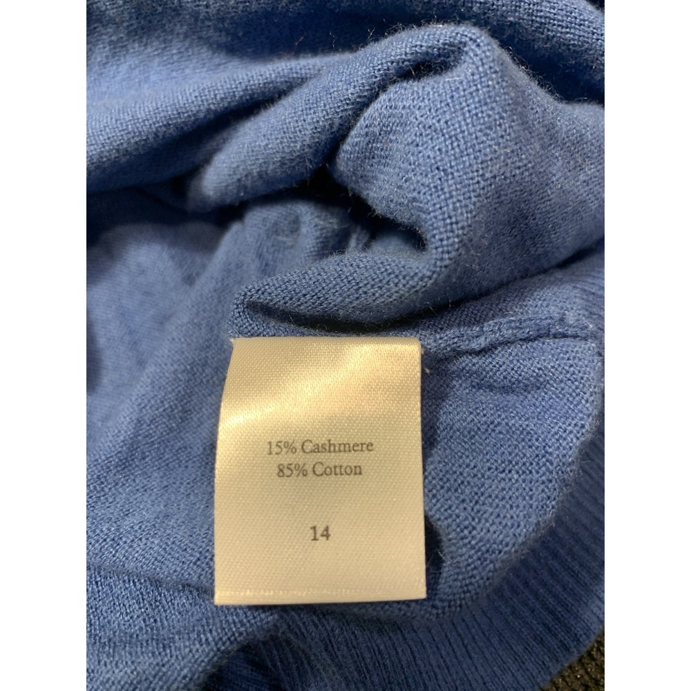 PURE COLLECTION Cotton Cashmere Blue Pullover V Neck Sweater Size 12 Fits Like 8 - Picture 4 of 5